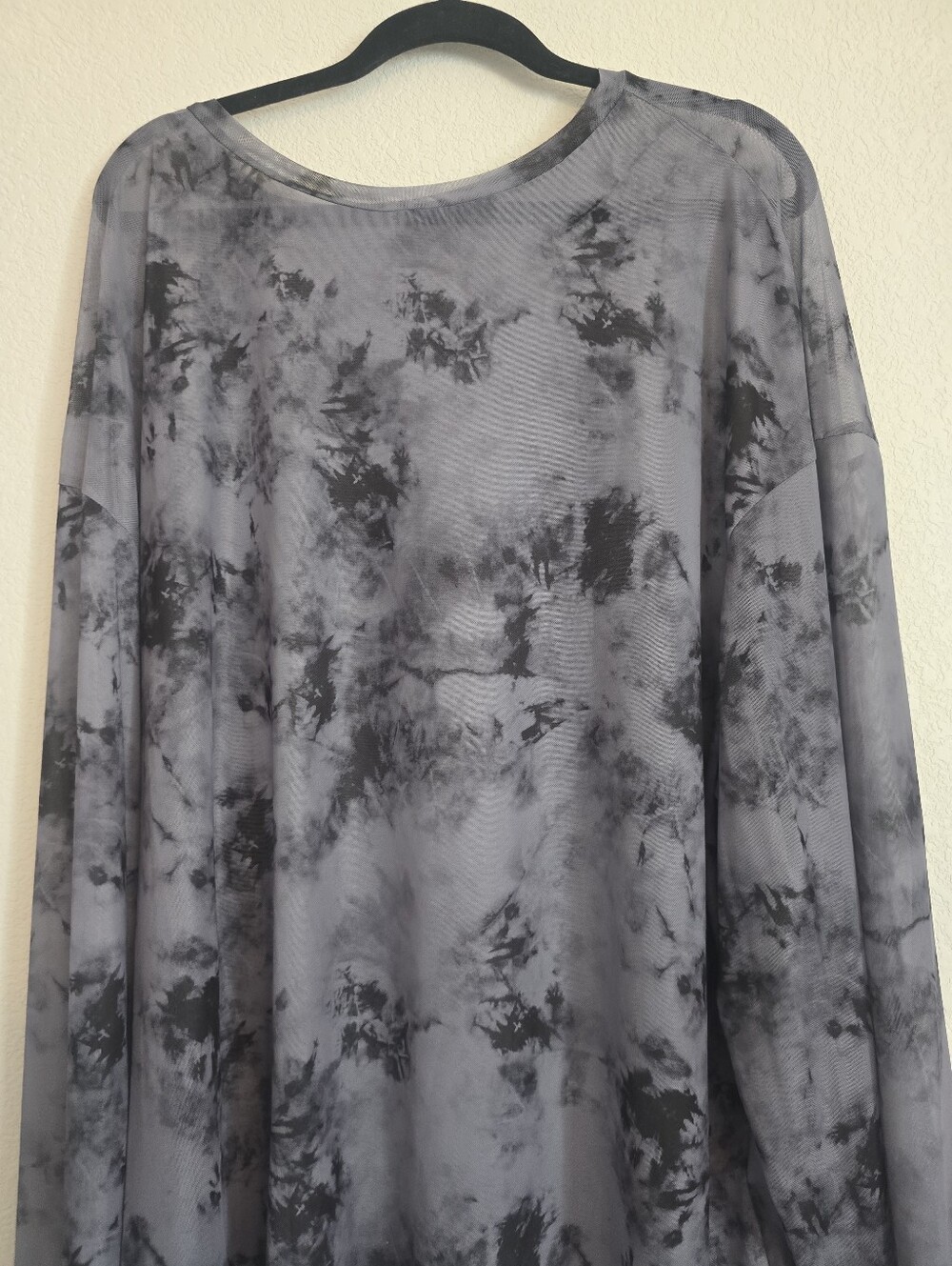 Women's Sheer Gray Tie-Dye Long Sleeve Shirt 4XL